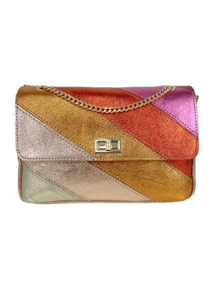 FLORENCE LEATHER - Shoulder bag in rainbow striped laminated leather