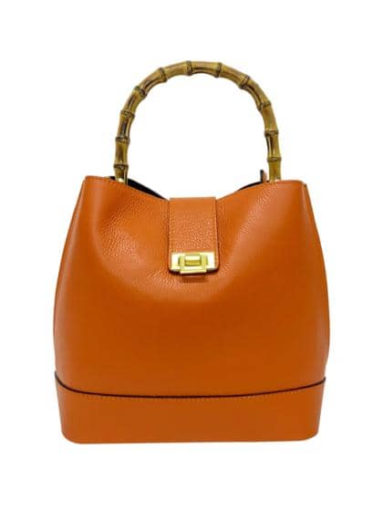 FLORENCE LEATHER - Leather bucket bag with bamboo handle