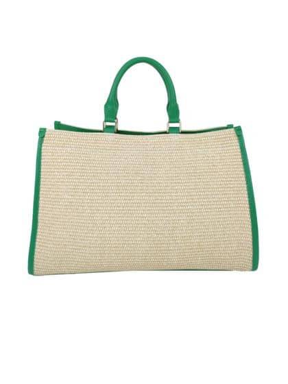 FLORENCE LEATHER - Raffia handbag with leather trim
