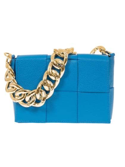 FLORENCE LEATHER - Pochette in woven leather with chain