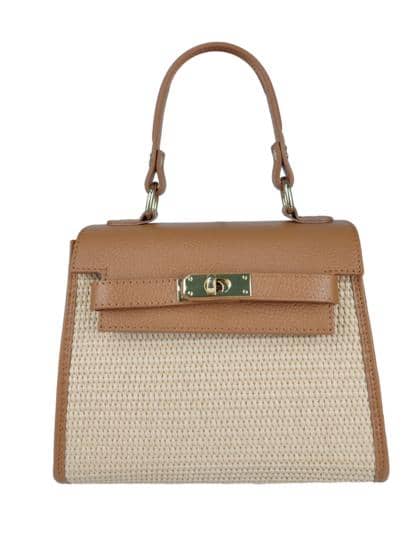 FLORENCE LEATHER - Mini handbag in leather and raffia
