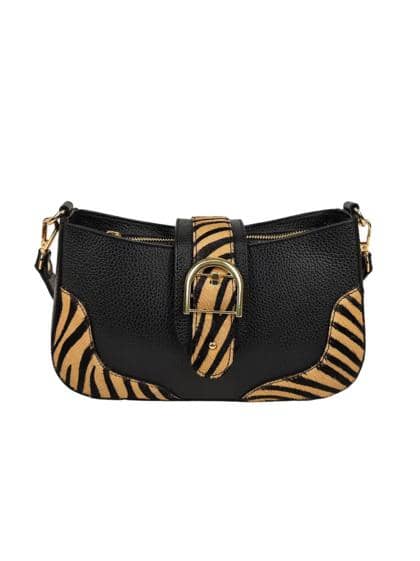 FLORENCE LEATHER - Dollar leather shoulder bag with pony skin inserts