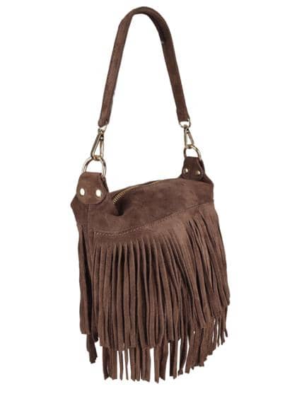 FLORENCE LEATHER - Suede shoulder bag with fringes