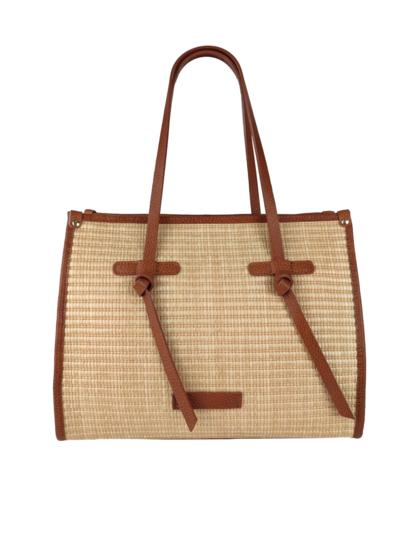 FLORENCE LEATHER - Raffia bag with leather details