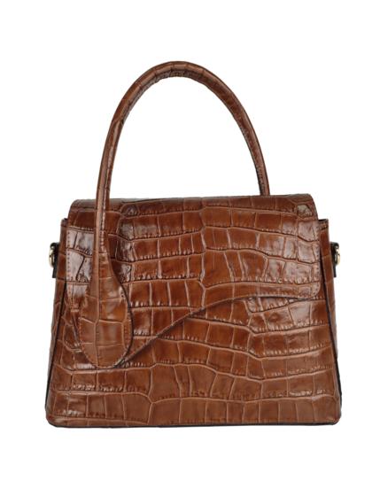 FLORENCE LEATHER - Crocodile-print leather bag with shaped flap